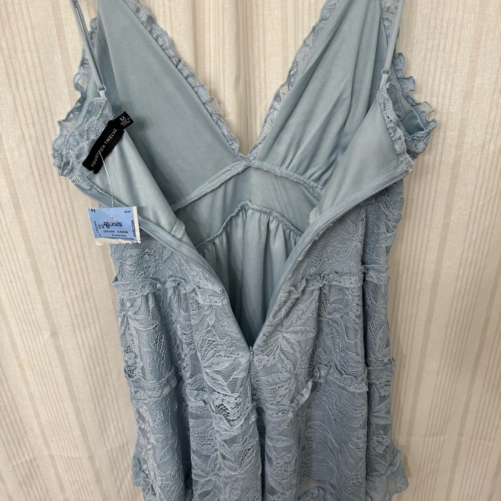 NWT🌀 Fourteen Twelve light blue lace babydoll mini dress - Picture 8 of 10